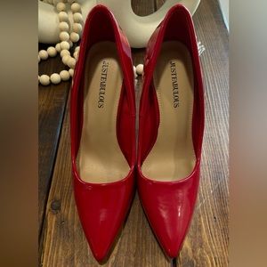 JustFab, 4in Red, Point Toe Stiletto Heeled Pumps